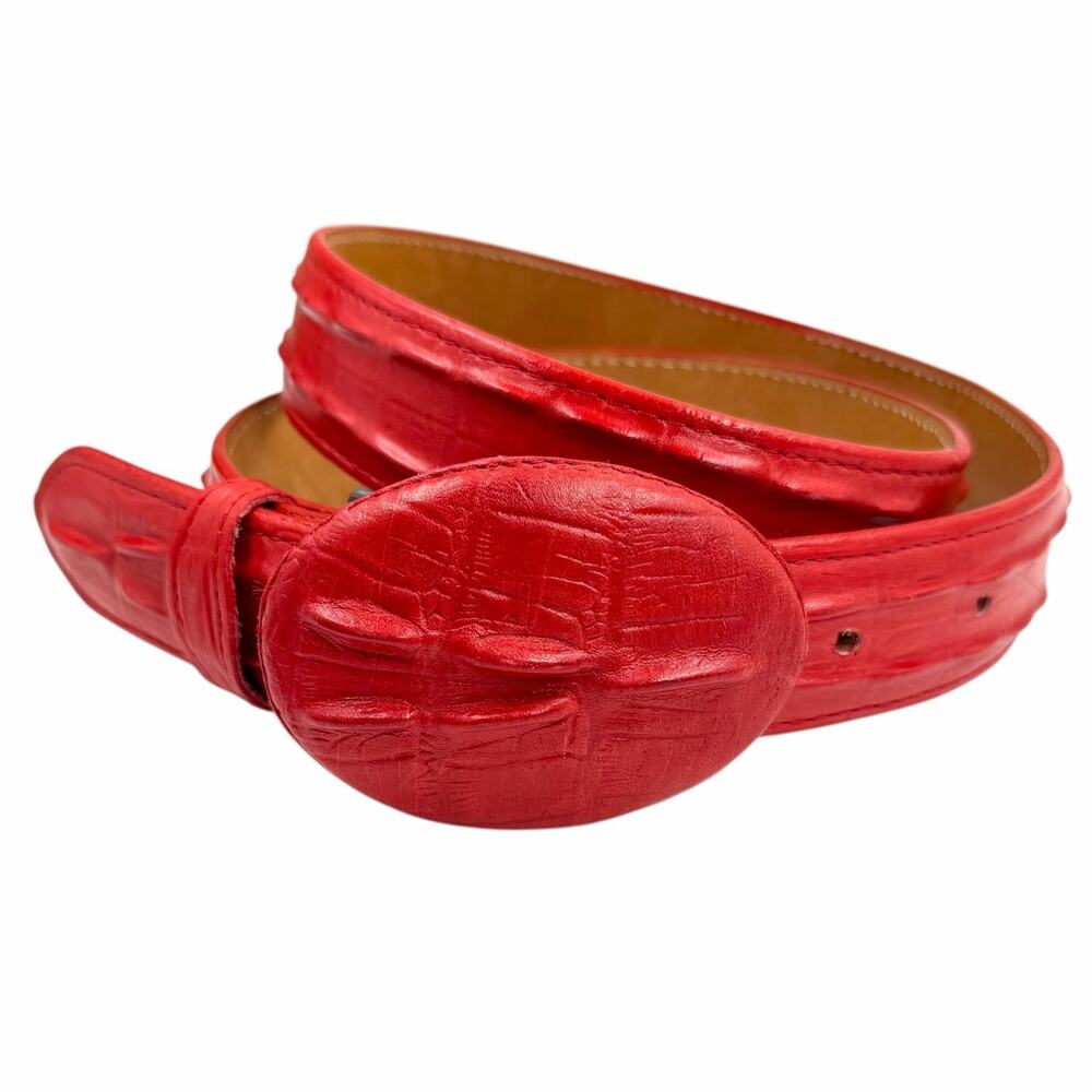 Mens Red Crocodile Tail Embossed Leather Western Belt Size 40 Hecho En Mexico